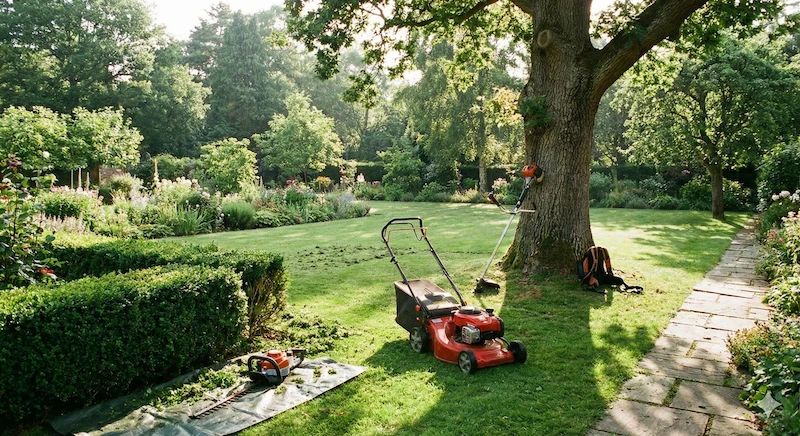 Entretien extérieur engazonnement taille haies débroussailleuse